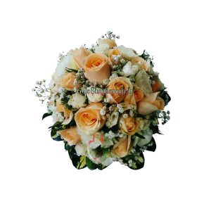 دسته گل عروس رز نارنجی و لیسین