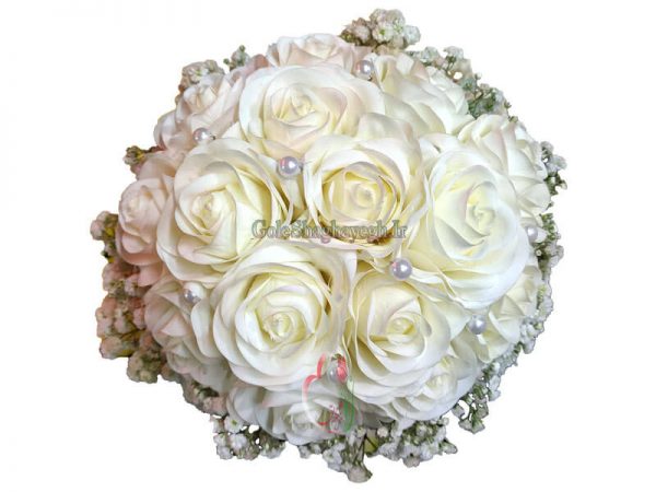 دسته گل عروس مصنوعی رز سفید و مروارید